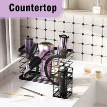 GOOVILLA Hair Tool Organizer Rack, Wall-Mounted/Countertop Storage For Hair Dryer Curling Iron Comb, Bathroom Counter Organizer - 黑色 - 查看 6
