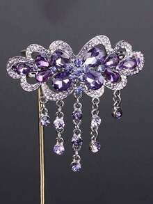 1pc Fashionable Rhinestone Decor Fringed Hair Clip Clamp For Women,Hair Accessories,Hair Barrettes Hair Clips Claw Clips, School Stuff, Looks Of Party - 彩色 - 查看 3