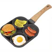 四槽铸铁煎蛋锅，不粘涂层，导热迅速，易于清洗，可压出汉堡蛋，多功能早餐煎蛋器，也适用于煎饼、可丽饼、牛排和鸡蛋。适用于厨房、餐厅、露营、圣诞节、万圣节和新年礼物。厨房必备。 - 彩色 - 查看 2