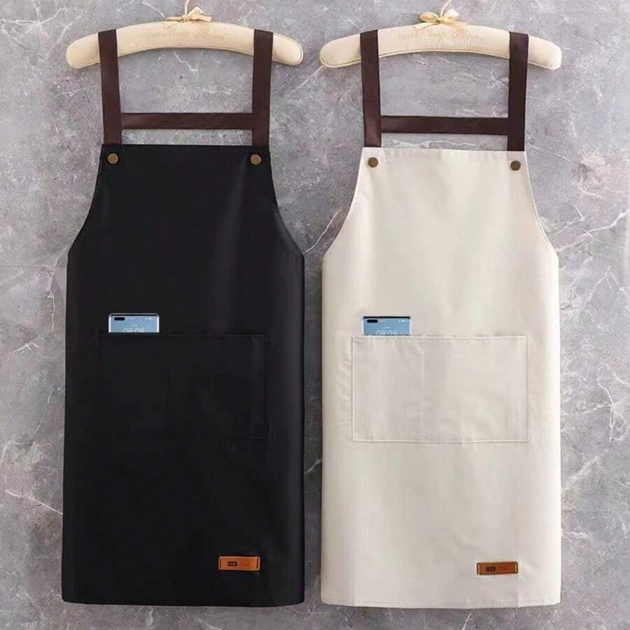 Oil And Water Resistant Kitchen Apron With Large Front Pockets And Adjustable Bib. - Negro - Ver 1