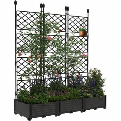 Raised Garden Bed With Trellis, Tall Vertical Planter Box For Climbing Plants, Patio Privacy Screen & Balcony Garden, Sturdy Metal Frame, Lightweight
