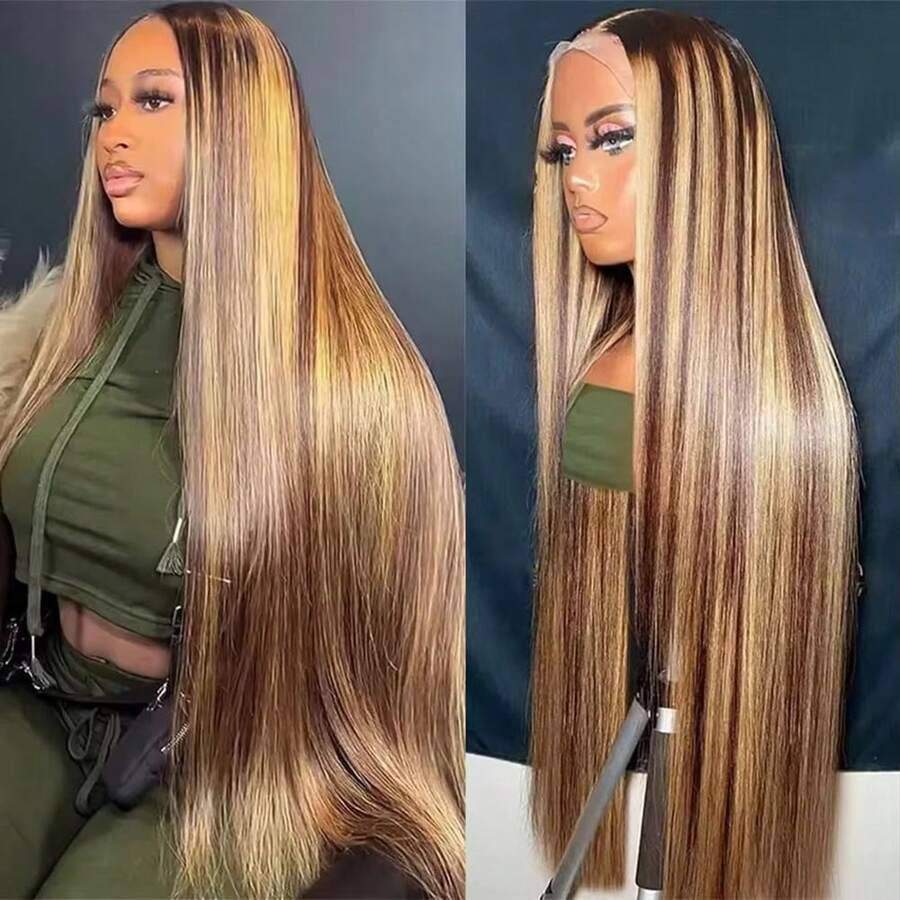 Uveous 13x4 Lace Frontal Wig Human Hair 200% Density Straight Lace Front Wigs Human Hair HD Transparent Lace Glueless Wig Pre Plucked With Baby Hair 15A Brazilian Virgin Human Hair Wigs For Women - S4/27 - 查看 1