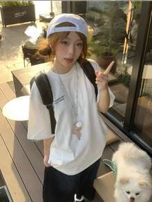 Summer Pure Cotton Women's Casual 100-Piece Fashion Crew Neck Short-Sleeved T-Shirt Top - White - View 5