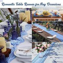 Camino de Mesa de 3. pies/4 Metros de Tela de Queso rústico Transparente , para Boda, Novia, Baby Shower, Fiesta de cumpleaños, decoración de Mesa de Tartas (Pasto Verde, )(2 azul claro) - Multicolor - Ver 5