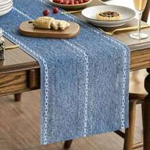 Artoid Mode Camino de Mesa de Algodón Lino Rústico Verde Salvia, Decoración de Mesa de Cocina Comedor Bordada Hueca de Temporada para Decoración del Hogar Fiesta 13 x 72 Pulgadas(13" x 90", Table Runner Azul) - Multicolor - Ver 2