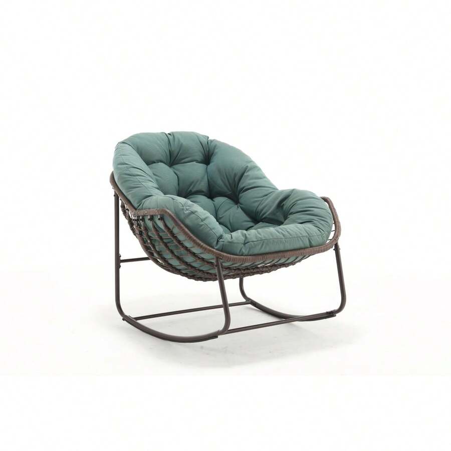 Silla mecedora de ratán para exteriores, silla reclinable con cojín acolchado para exteriores, para porche delantero, sala de estar, patio, jardín.
Blanco 6OUN - Verde claro + acero + algodón - Ver 1