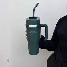 Large Capacity Luxury Handle Cup, High-End Stainless Steel Office Insulated Tumbler With Straw - Multicolor - View 11