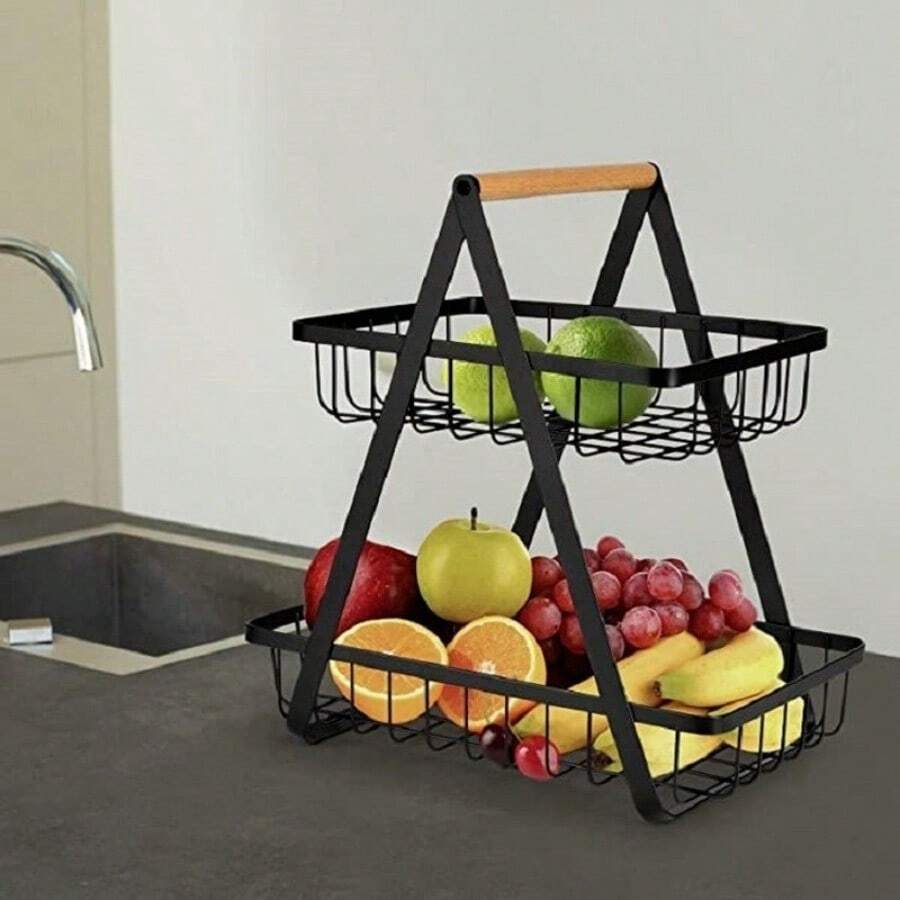 Detachable Stainless Steel Fruit Basket Kitchen Living Room Desktop Storage Rack Bread Basket Portable Fruit Bowl - Black - View 1