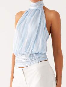 Women Halter Backless Tank Tops Cowl Neck Summer Going Out Cami Tops Women Halter Top Backless Tank Tops Cowl Neck Summer Going Out Outfits Cami Tops - 藍色 - 查看 2