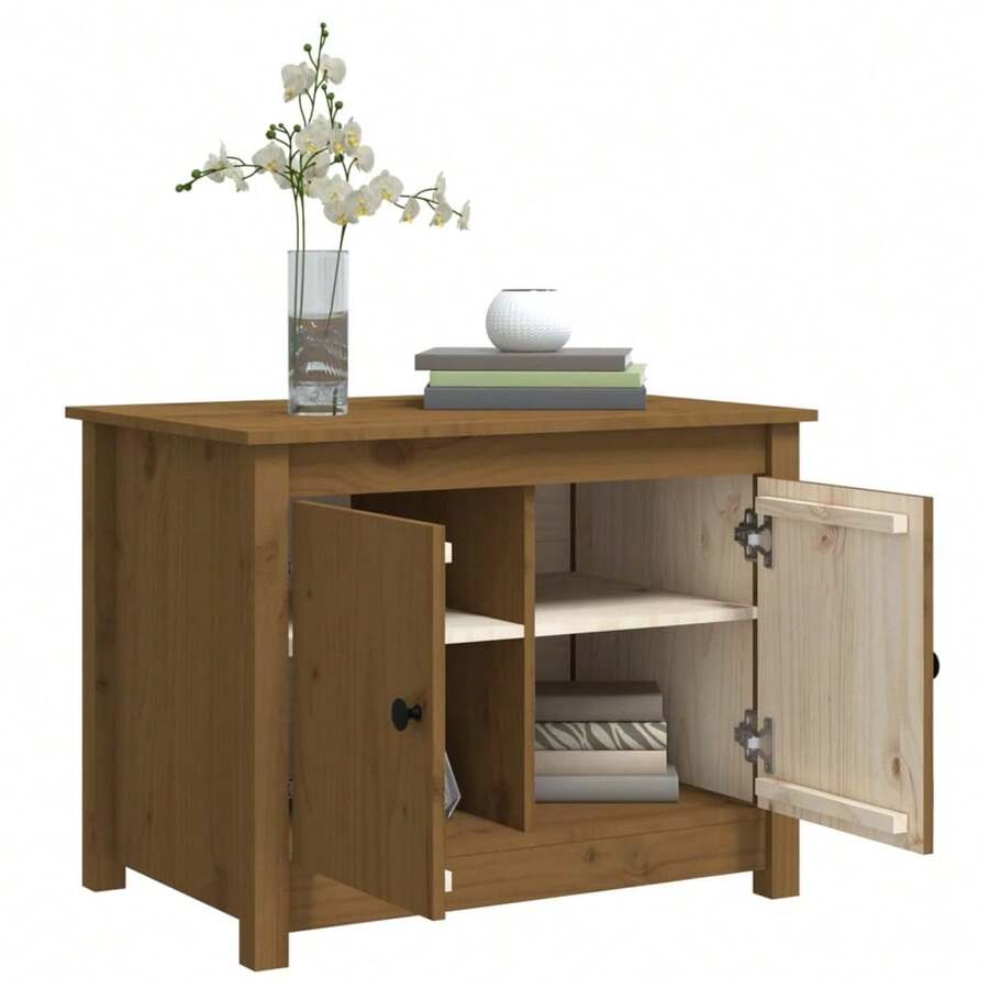 Tavolino da caffè vidaXL color miele, 71x49x55 cm, in legno massello di pino. - Castano - Visualizzare 1