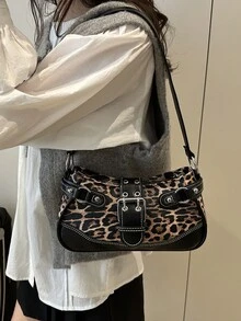 新款时尚豹纹手提包/单肩包，适合派对、郊游、度假、购物和日常使用，可收纳零钱、手机，也适合办公室女士、大学生和职业女性作为工作包使用，优雅女士包。 - 黑色 - 查看 3