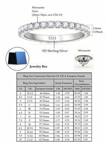 XUJIA 1枚D色2毫米圆形切割莫桑石永恒戒指，女士结婚戒指，925纯银可叠戴戒指，珠宝礼品