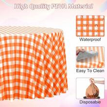 6 Pcs Orange And White Gingham Tablecloth Decorations, Disposable Round Orange Checkered Tablecloth Buffalo Plaid Table Cover For Than1ks 1giving Day Wedding Birthday Party Supplies,84 X 84 Inch,Orange-Round - 橙圓 - 查看 4