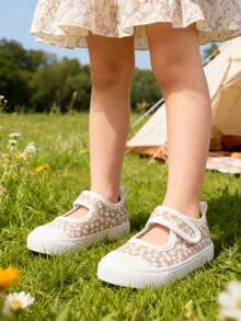1 paire de baskets décontractées à tige basse en canevas avec motif floral mignon pour bébés filles, confortables pour le port en extérieur au printemps et en automne - Beige - Voir 3