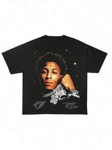 Black Character Portrait Printed Loose T - Shirt Baby TeesMinimalist Style  Sweatshirt ,Everyday Wear,Everyday Wear - màu đen - Xem 11