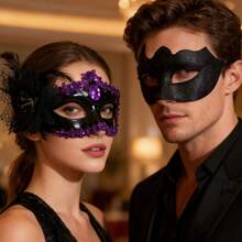 Bộ mặt nạ dạ hội đôi, mặt nạ dự tiệc kiểu Venice thanh lịch cho Giáng sinh, Halloween, lễ hội hóa trang, mặt nạ đen tím lấp lánh lãng mạn dành cho nam và nữ. - Đen và tím - Xem 11