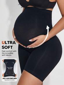 Maternity Soft Elastic Waist Comfortable Underbelly Shorts - Black - View 3