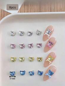 4/8pcs High Quality K9 Super Shiny Cat Head Nail Art Rhinestones, Exquisite & Elegant Nail Decorations, Nail Diamonds, Nail Accessories, Nail Parts - Multicolor - View 8