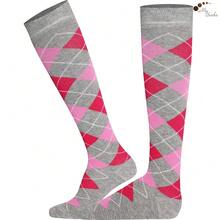 Mysocks Unisex Knee High Long Socks Argyle,4-7,AshFuchsiaPink - 灰紫紅色 - 查看 4