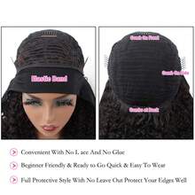 Jerry Curly Headband Human Hair Wigs 250% Density Water Wave Curly None Lace Front For Women Glueless Deep Wave Machine Made Wigs 22Inch - Natural Black - View 9