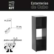 Ecommerc3 MOBLEKIT | Modular Wooden Shelves With Different Compartments And Door Options, Bookcases And Storage Furniture For Bedroom, Kitchen Or Entryway - Negro - 3 Comp | 31*29.7*91.2cm - View 3