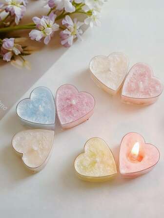 2支装天然大豆蜡香薰蜡烛 - 心形冰花设计，5种香味和颜色可选，无烟，持久留香，男女皆宜的礼物（生日、情人节、婚礼、周年纪念日）