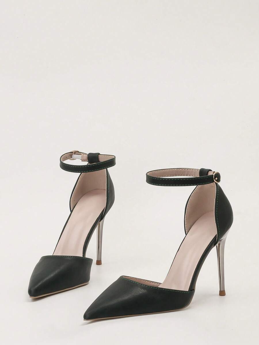 Giày nữ kiểu dáng tối giản châu Âu & Mỹ, khoét rỗng, mũi nhọn, gót mỏng, sandal xỏ ngón. - màu xanh lá - Xem 1