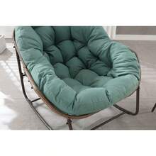 Silla mecedora de ratán para exteriores, silla reclinable con cojín acolchado para exteriores, para porche delantero, sala de estar, patio, jardín. 
 Blanco 6OUN - Verde claro + acero + algodón - Ver 9