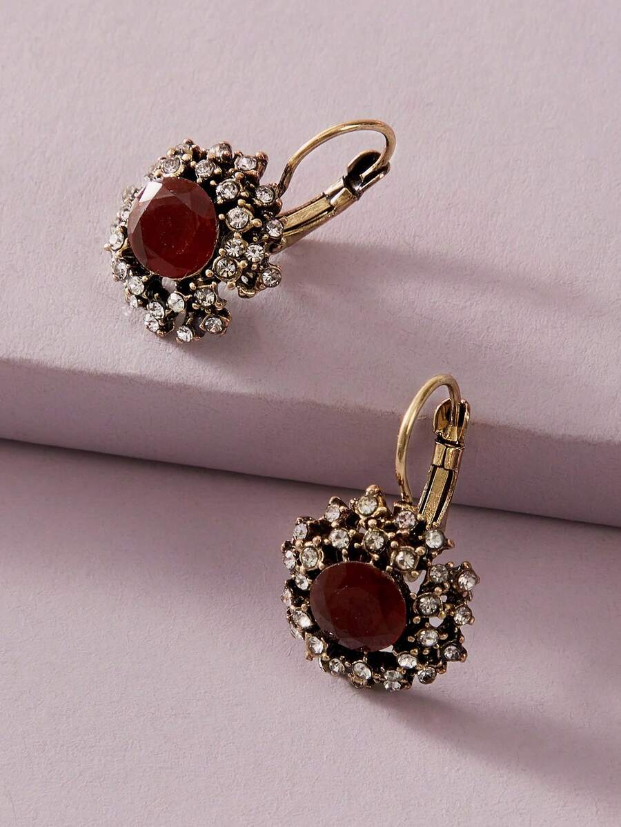 2 piezas de pendientes redondos con incrustaciones de rhinestone, aptos para uso diario - diamantes de imitación - Ver 1