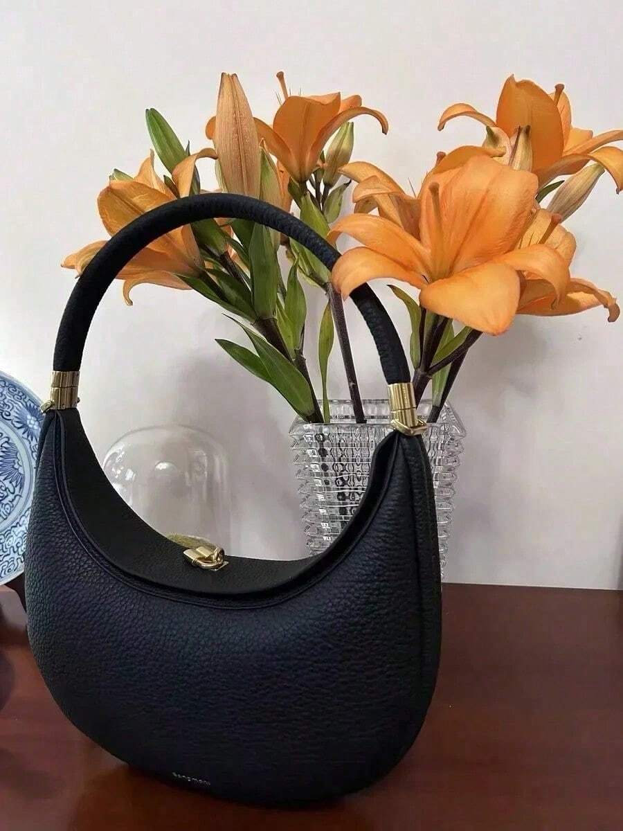 Original China Brand Songmont Shoulder Bag Half Moon Bag New Women's Personalized Design Casual Solid Color Simple Shoulder Bag Fashionable Armrest Handbag - 黑色 - 查看 1