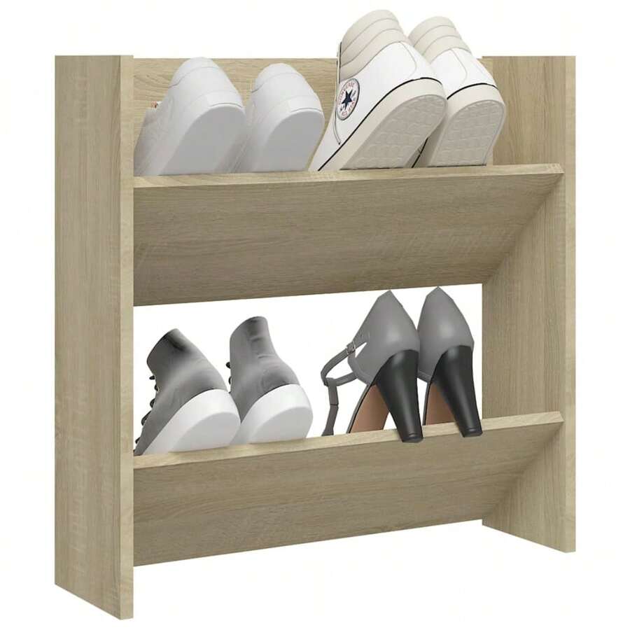 Armário de sapatos de parede vidaXL Sonoma Oak 60x18x60 cm em madeira - Castanho - Ver 1
