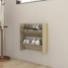 Armário de sapatos de parede vidaXL Sonoma Oak 60x18x60 cm em madeira - Castanho - Ver 2
