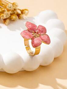 1pc Elegant Metallic Enamel Colorful Flower Ring, Suitable For Women's Daily Wear - Oil Dripping - View 6
