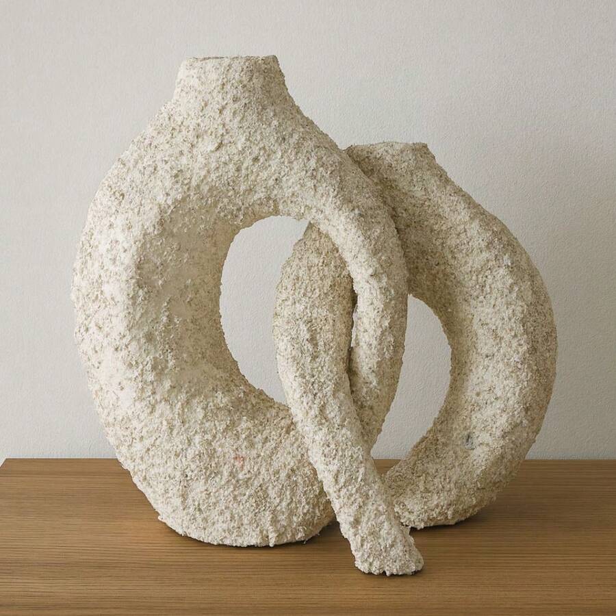 Set Of Two Ceramic Vases In Monaco Style - 2 Decorative Stackable Vases - Nordic Decor For Living Room, Bedroom, Sideboard, TV Stand. - Sand Texture - View 1
