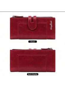 YUQING Cartera Plegable Con Doble Cremallera, Ranuras Para Tarjetas Y Monedero #C113-2 - Rojo - Ver 4