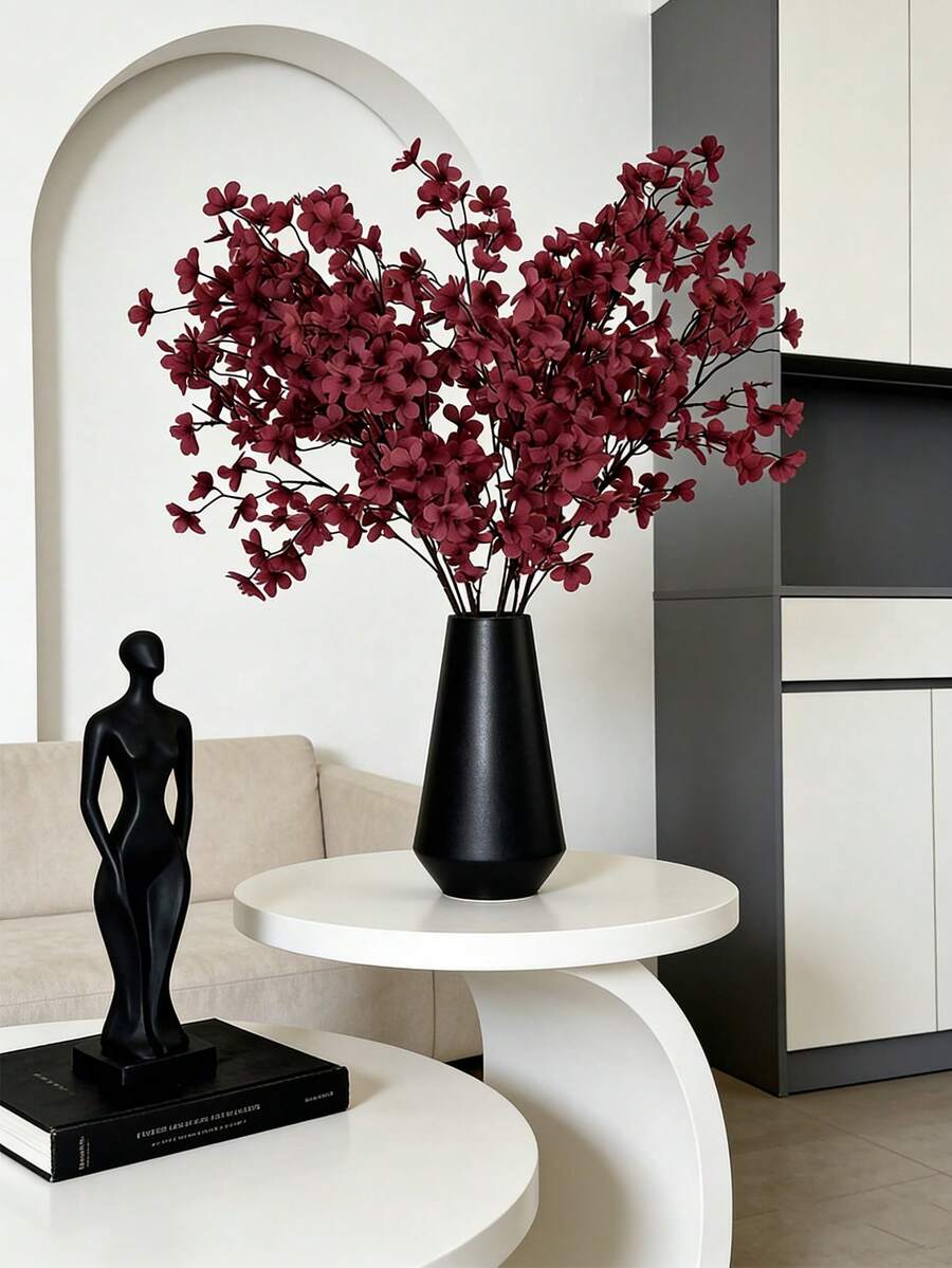 1 pieza/2 piezas/3 piezas/5 piezas Ramas artificiales de flor de manzano de 89 cm/35,04 pulgadas, color rojo vino, decoración de boda, decoración de fiesta - Burdeos - Ver 1
