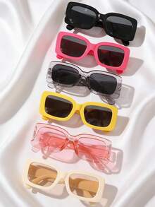 6pcs Assorted Retro Style Transparent Frame Square Sunglasses (Random Color & Style) - Multicolor - View 3
