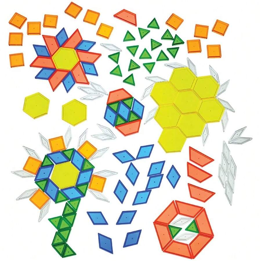 Constructive Playthings - Bloques de patrón translúcido, manipuladores de Mesa Ligera, Juguetes Stem, Juego sensorial, Crear, Construir y diseñar, exploración de Color, Juego de 147 Bloques, Juguetes - 1 - Ver 1