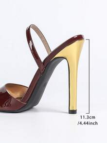 Jin Bei Qi Giày sandal cao gót mũi nhọn phối màu bằng da bóng, quai ngang mắt cá chân, hở mũi, kiểu dáng slip-on, dành cho nữ, giày dự tiệc trang trọng, màu đỏ tía. - Màu Đỏ Sâu - Xem 3