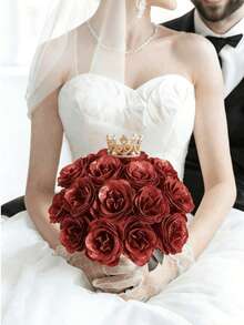 11支闪光人造玫瑰，12英寸DIY闪光假花束，适合作为母亲节、女友生日、送给奶奶、妻子、女友周年纪念日、毕业礼物，也适合婚礼、家居装饰、办公室和厨房派对装饰。 - 彩色 - 查看 8