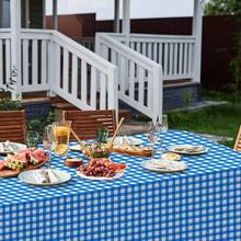 6Pcs Blue And White Gingham Tablecloth Decorations, Disposable Plastic Blue Checkered Tablecloth Buffalo Plaid Table Cover For Ba By Shower Bridal Wedding Birthday Party Supplies,54 X 108 Inch,Blue - 藍色 - 查看 5
