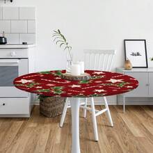 Christmas Round Fitted Tablecloth With Elastic Edge Xmas Holiday Decor Fitted Table Cover Wipeable Round Table Cloths For Kitchen Patio Parties Outdoor Dining Decor (Fit For 40inch-44inch Tables),42inch(Round),A03--ChristmasCandy - A03--Kẹo Giáng Sinh - Xem 8