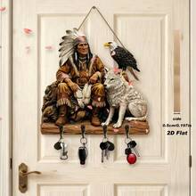 2D Flat, 1pc Cute Wooden Multifunctional House-Shaped Key Holder With 4 Metal Hooks, Suitable For Wall Decor, Porch Decor, Room Decor, Villa Decor, Home Decor All Seasons, 2D Flat - Multicolor - View 16