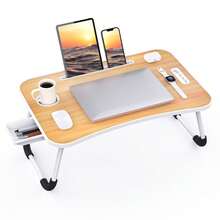 Folding Lap Desk, 23 Inch Portable Wood Black Laptop Bed Desk Lap Desk With Cup Holder, For Working Reading Writing, Eating, Watching Movies For Bed Sofa Couch Floor - Apricot - View 8