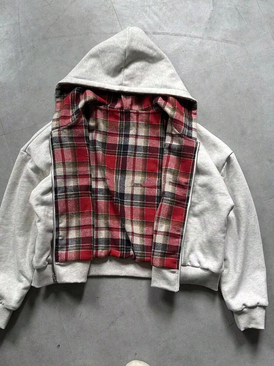 Loose Casual Simple Korean Version Dark Simple Double-Sided Zipper Sweater Jacket - 灰紅 - 查看 1