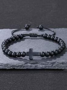 Vòng tay bện điều chỉnh được với mặt dây chuyền hình thánh giá Chúa Giê-su bằng kính mờ, trang sức dây đeo cổ tay dành cho nam giới. - Vòng đeo tay - Xem 8
