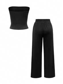 Bộ đồ mùa thu Vaiaye 2 món, áo crop top cúp ngực gợi cảm ôm sát và áo quây yoga màu trơn co giãn ôm sát, cùng quần dài màu đen thanh lịch dành cho mùa xuân/hè. - màu đen - Xem 4