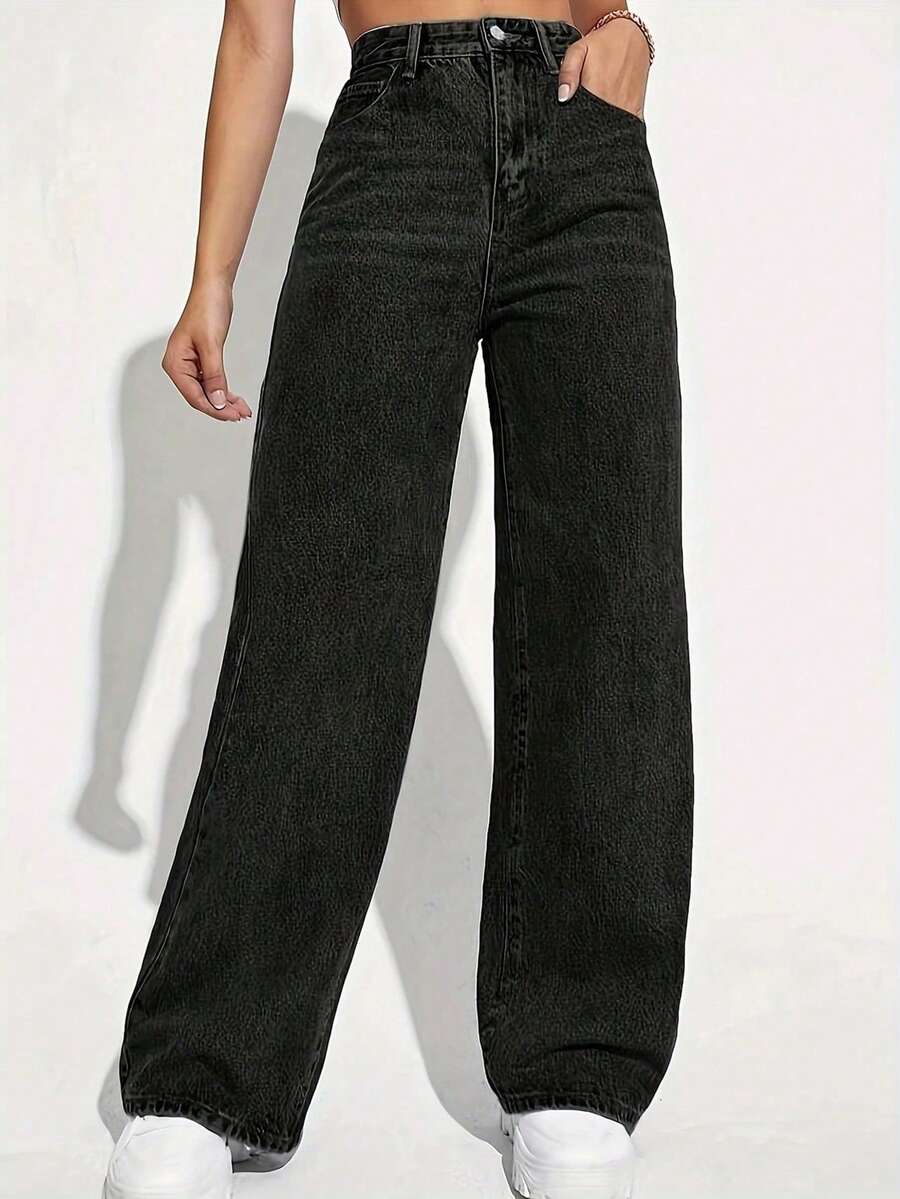 Teen Girl Versatile Casual Fashion Loose Fit Jeans - Black - View 1