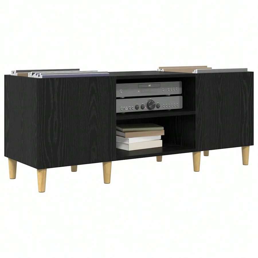 Mobile per dischi vidaXL effetto rovere nero, 121 x 38 x 48 cm - nero - Visualizzare 1