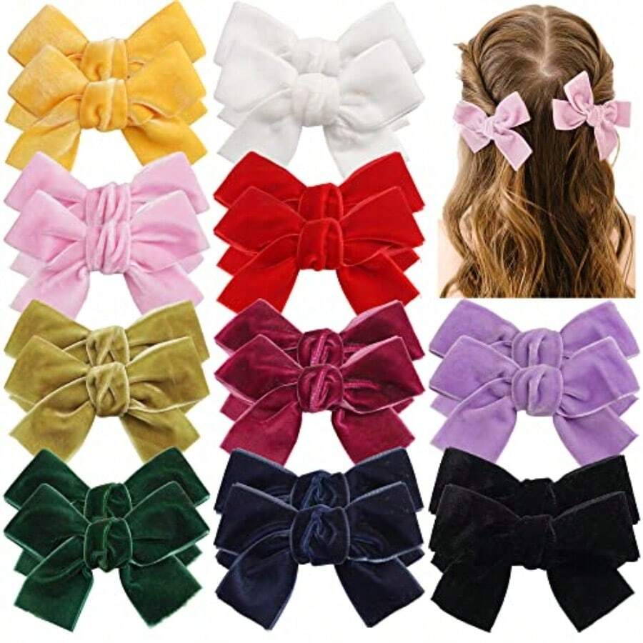 Ayesha 20pcs Hair Bows for Girls Velvet Bows Hair Clip for Toddler Girls Christmas Bows Barrettes Baby Girl Hair Accessories - RojoyVerde - Ver 1